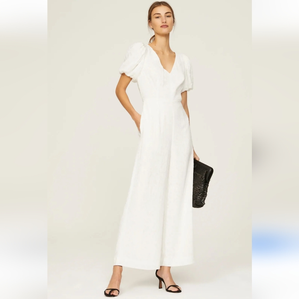 Club Monaco White Puff-Sleeve Jumpsuit